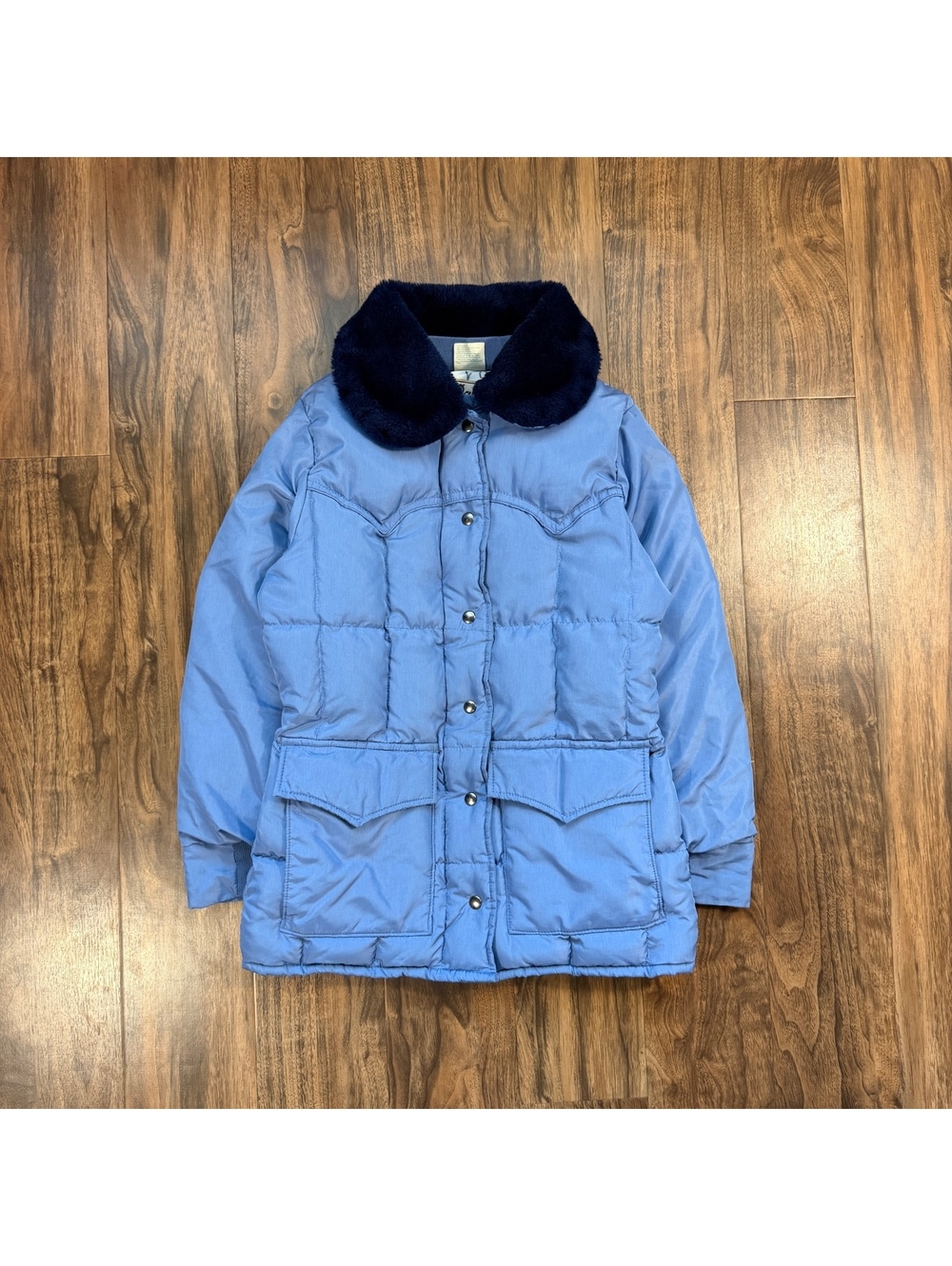 Vintage 80s Walls Blizzard Pruf Down Jacket Western Fur Collar Blue 16 USA